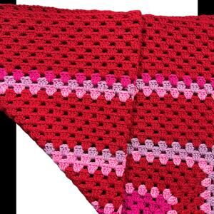 Handmade Crochet Small Afghan Throw Red Pink Purple Geometric